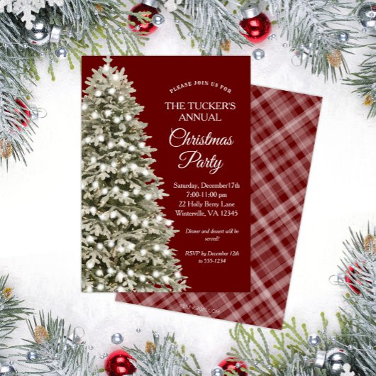 Invitation Soirée de Noël élégante Arbre rouge Plaid Noël