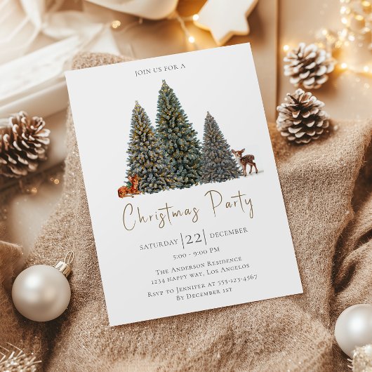 Invitation Soirée de Noël élégante avec arbre d'hiver et cerf