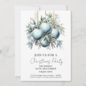 Invitation Soirée de Noël élégante Bauble Bleu (Devant)