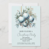 Invitation Soirée de Noël élégante Bauble Bleu (Devant)