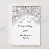 Invitation Soirée de Noël élégante Baubles de neige blanche (Dos)