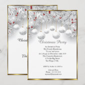 Invitation Soirée de Noël élégante Baubles de neige blanche (Devant / Derrière)