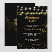 Invitation Soirée de Noël Elégante Black Gold Bow (Devant / Derrière)