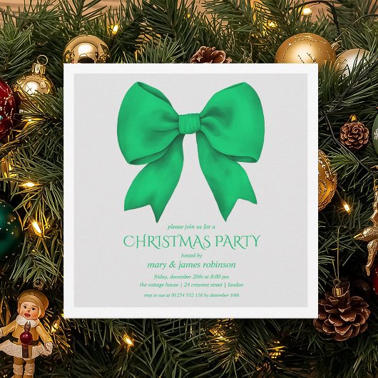 Invitation Soirée de Noël Elégante Bow Green
