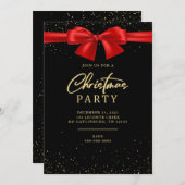 Invitation Soirée de Noël Elégante Bow Noir Rouge (Devant / Derrière)