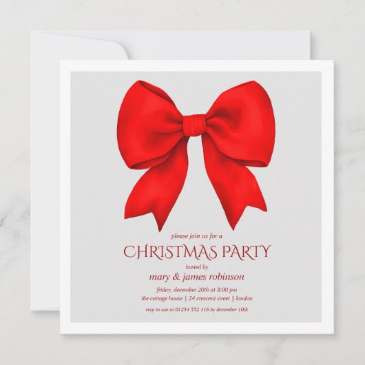 Invitation Soirée de Noël Elégante Bow Rouge (Devant)