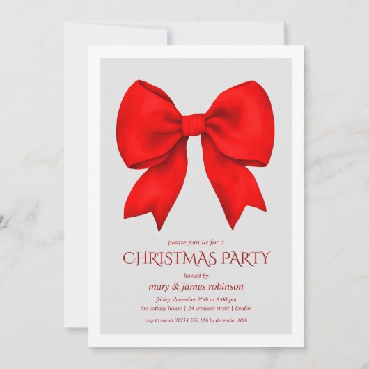 Invitation Soirée de Noël Elégante Bow Rouge (Devant)
