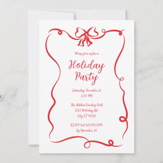 Invitation Soirée de Noël Elégante Bow Rouge (Devant)