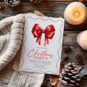 Invitation Soirée de Noël Elégante Bow Rouge