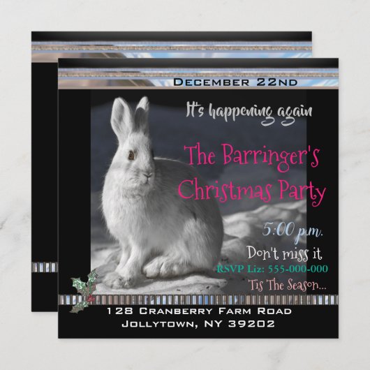 Invitation Soirée de Noël Elégante Bunny Snowy (Devant / Derrière)