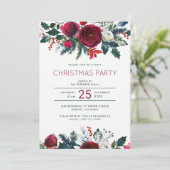 Invitation Soirée de Noël élégante et fleurie rouge (Debout devant)