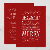 Invitation Soirée de Noël élégante - Mange Boire et sois Joye (Devant / Derrière)