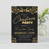 Invitation Soirée de Noël élégante Noir et Or (Debout devant)