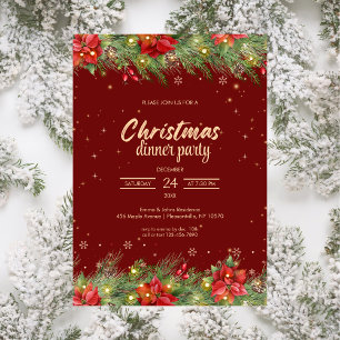 Invitation Soirée de Noël Elégante Poinsettia