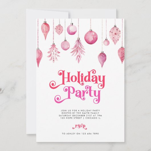 Invitation Soirée de Noël Elégante Rose Chic (Devant)