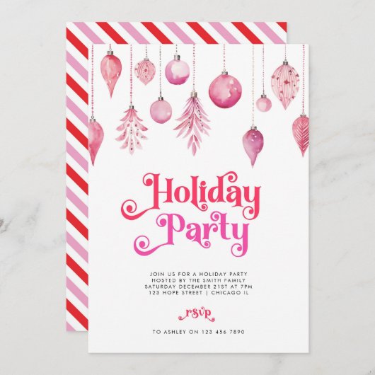 Invitation Soirée de Noël Elégante Rose Chic (Devant / Derrière)