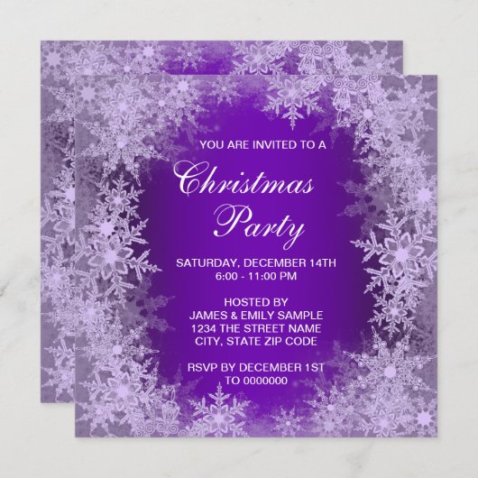 Invitation Soirée de Noël Elégante violet (Devant / Derrière)