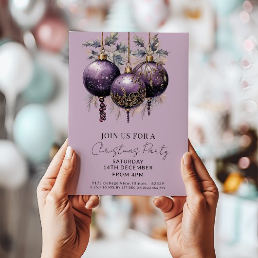 Invitation Soirée de Noël élégante violet et or