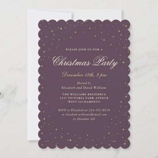 Invitation Soirée de Noël Elégante violet étoile (Devant)