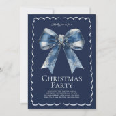 Invitation Soirée de Noël Elégante XL Bow Blue Silver Parties (Devant)