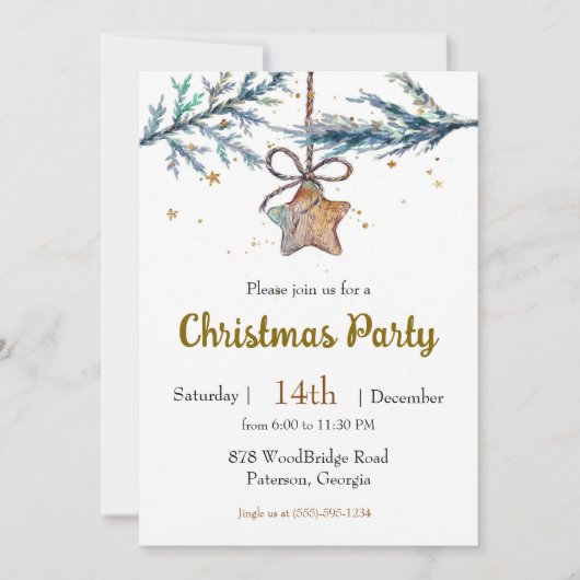 Invitation Soirée de Noël en étoile de bois (Devant)