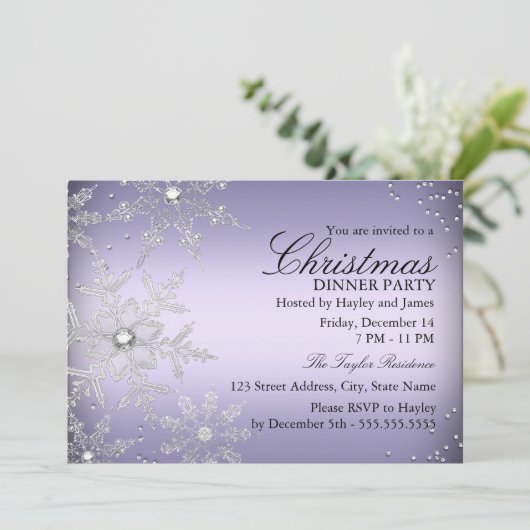 Invitation Soirée de Noël en flocon de neige violet (Debout devant)