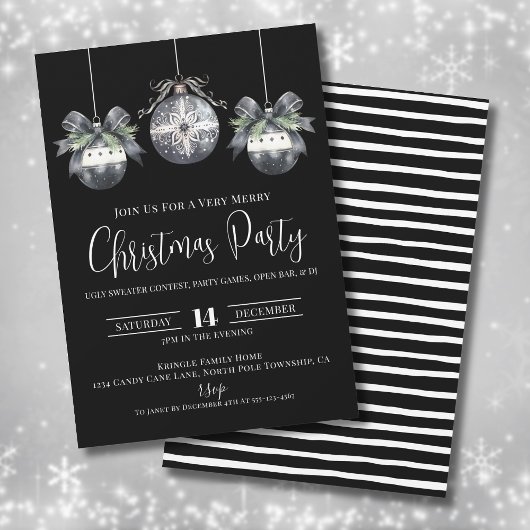 Invitation Soirée de Noël en noir et blanc