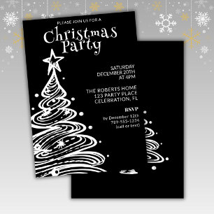 Invitation Soirée de Noël en noir et blanc