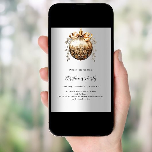 Invitation Soirée de Noël en or bauble