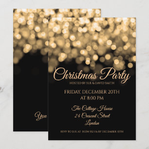 Invitation Soirée de Noël en or brillant