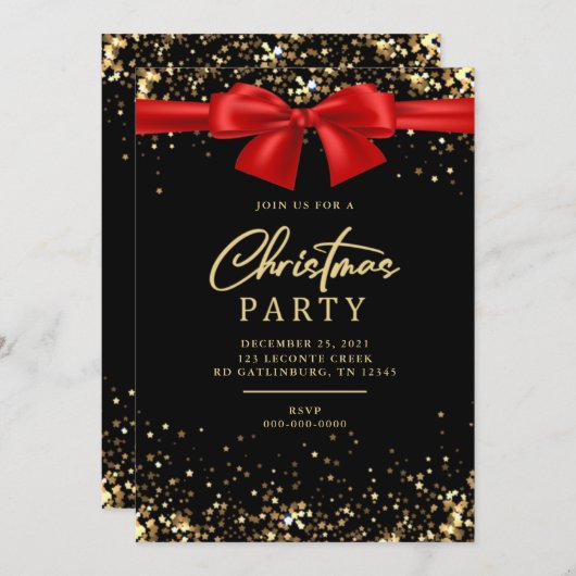 Invitation Soirée de Noël en or brillant (Devant / Derrière)