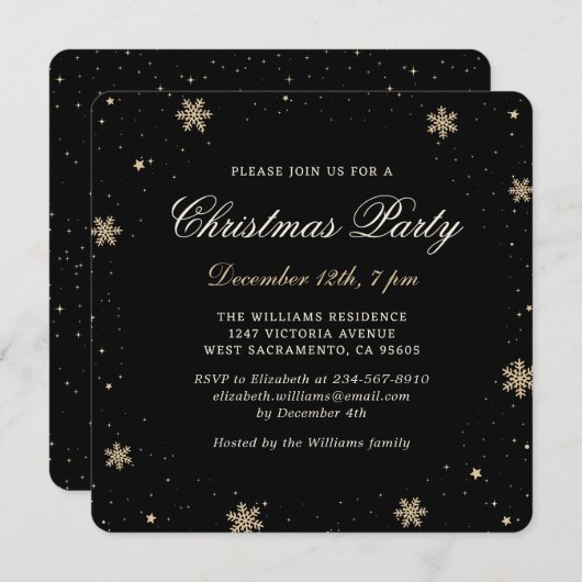 Invitation Soirée de Noël en or noir (Devant / Derrière)