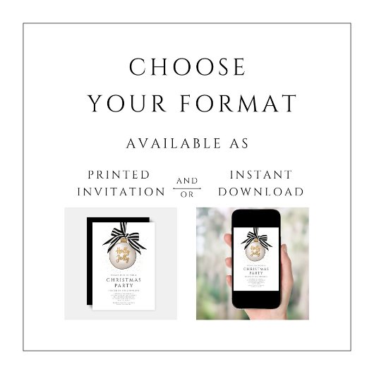 Invitation Soirée de Noël en or noir et blanc
