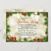 Invitation Soirée de Noël en or rouge Baubles (Devant / Derrière)