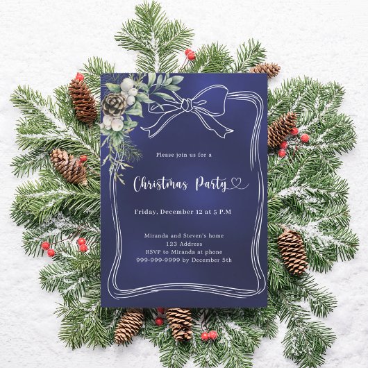 Invitation Soirée de Noël en pin bleu