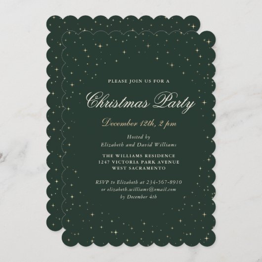 Invitation Soirée de Noël Etoile Verte (Devant / Derrière)