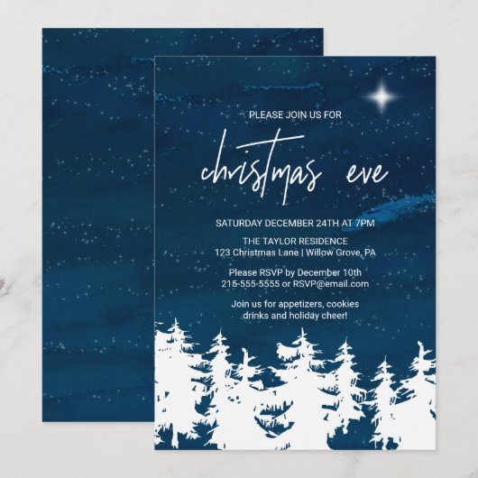 Invitation Soirée de Noël étoilée (Devant / Derrière)