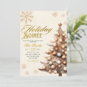 Invitation Soirée de Noël Flocon de Neige Arbre Rustique (Debout devant)