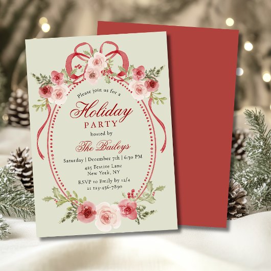 Invitation Soirée de Noël Florale Coquette