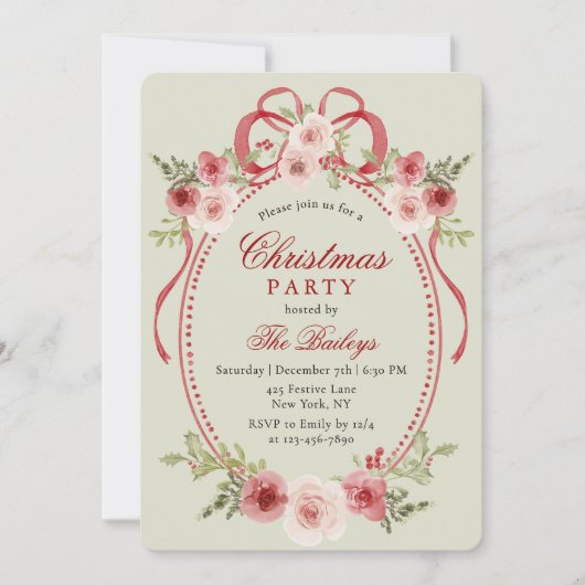 Invitation Soirée de Noël Florale Coquette (Devant)