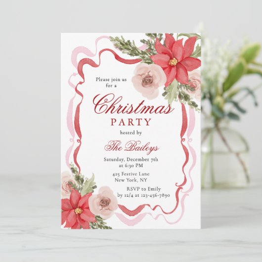 Invitation Soirée de Noël Florale Coquette (Debout devant)