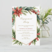 Invitation Soirée de Noël Florale d'or vert (Debout devant)