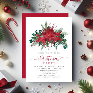 Invitation Soirée de Noël florale élégante de la Poinsettia r