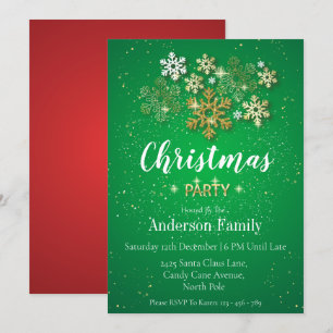 Invitation Soirée de Noël Gold, Green & Red