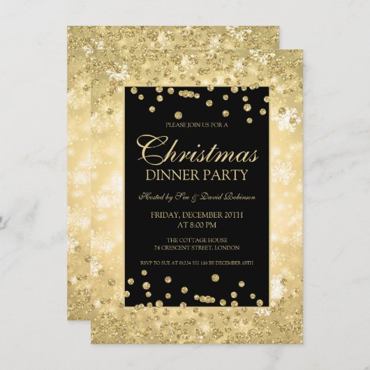 Invitation Soirée de Noël Gold Parties scintillant Hiver Wond (Devant / Derrière)