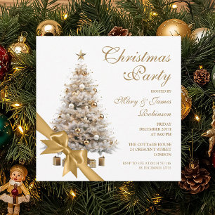Invitation Soirée de Noël Gold Tree & Bow