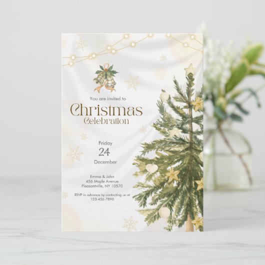 Invitation Soirée de Noël Gold & White (Debout devant)