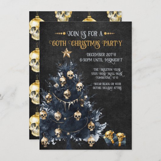 Invitation Soirée de Noël gothique Gold & Black (Devant / Derrière)
