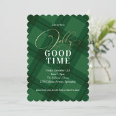 Invitation Soirée de Noël Green Holiday Plaid Faux Foil (Debout devant)