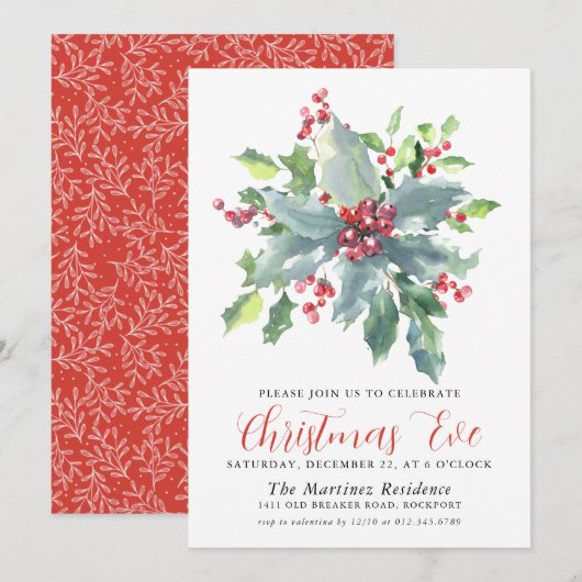 Invitation Soirée de Noël Holly Berry (Devant / Derrière)